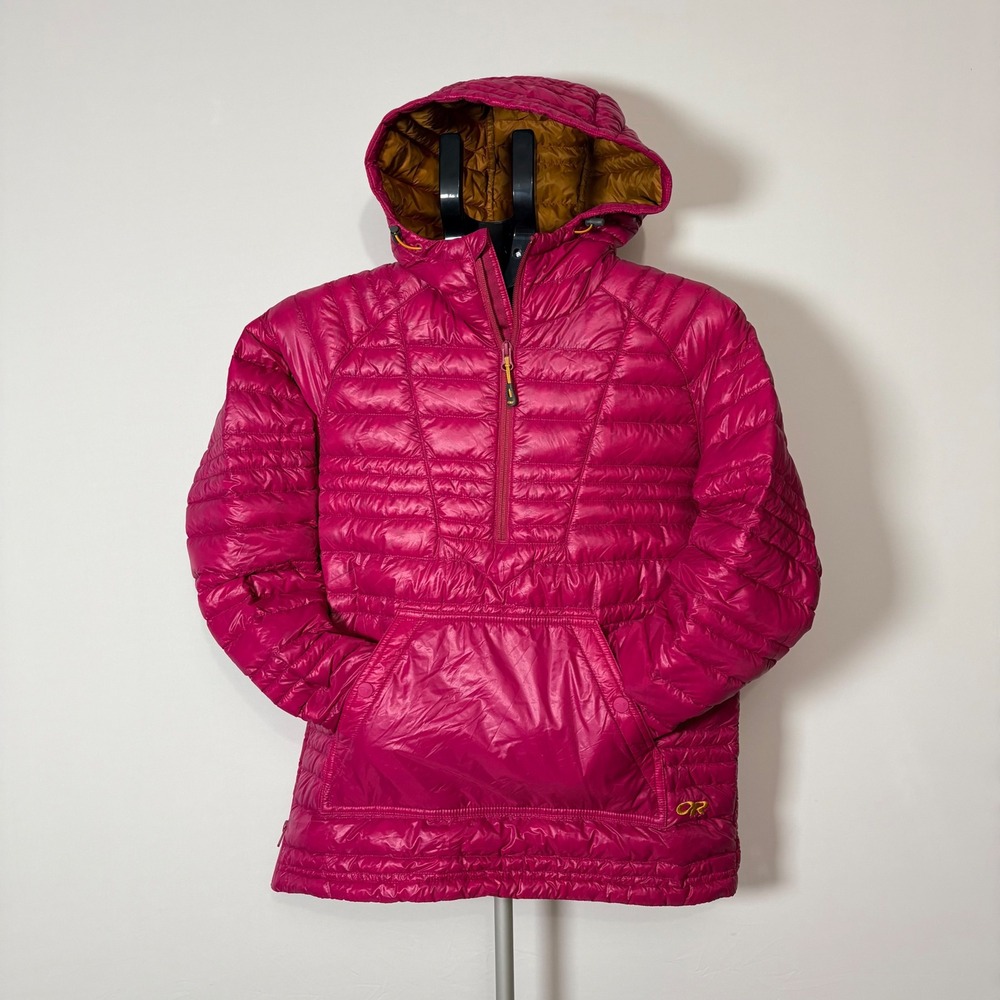 Outdoor Research Baja Down Pullover Jacket Womens S Pink Hooded Puffer 268499